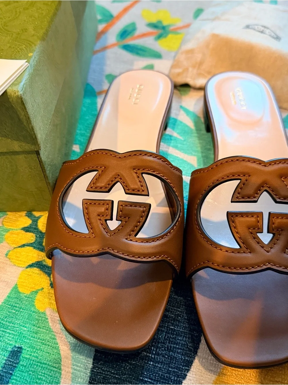 Gucci Brown Leather Sandals with Interlocking G
